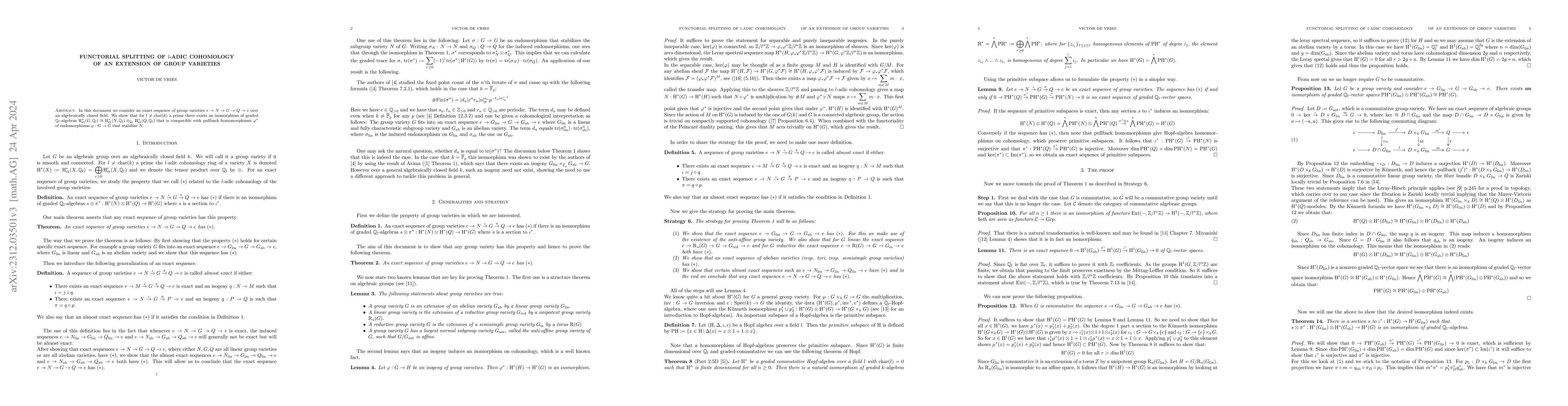 Thumbnail for Functorial splitting of $l$-adic cohomology in exact sequences of group
  varieties