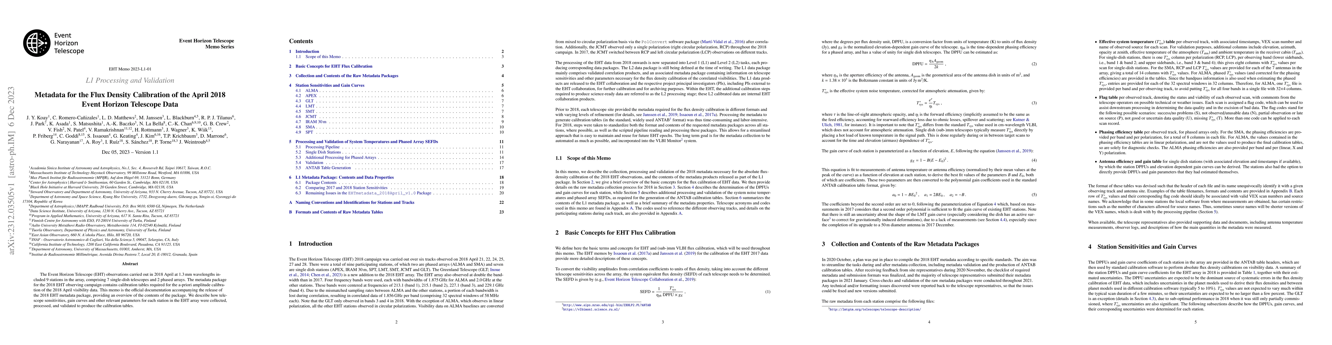 Thumbnail for Metadata for the Flux Density Calibration of the April 2018 Event
  Horizon Telescope Data