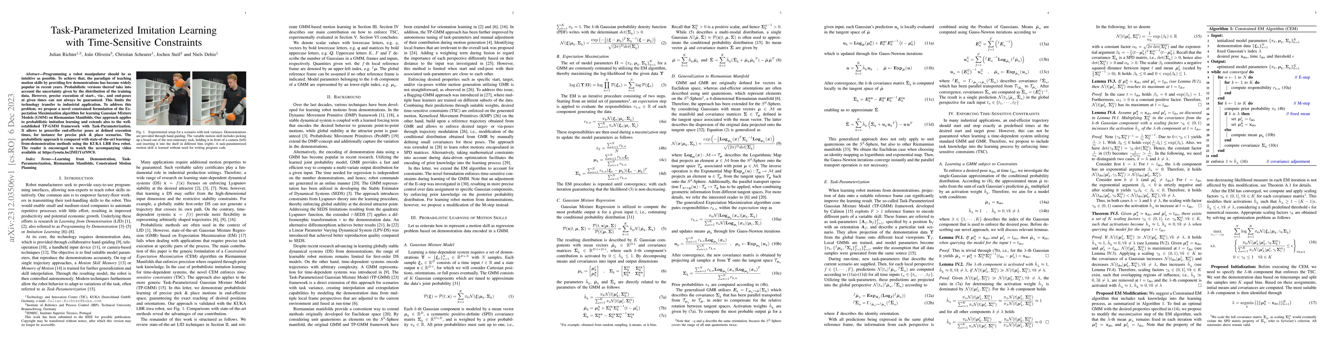 Thumbnail for Task-Parameterized Imitation Learning with Time-Sensitive Constraints