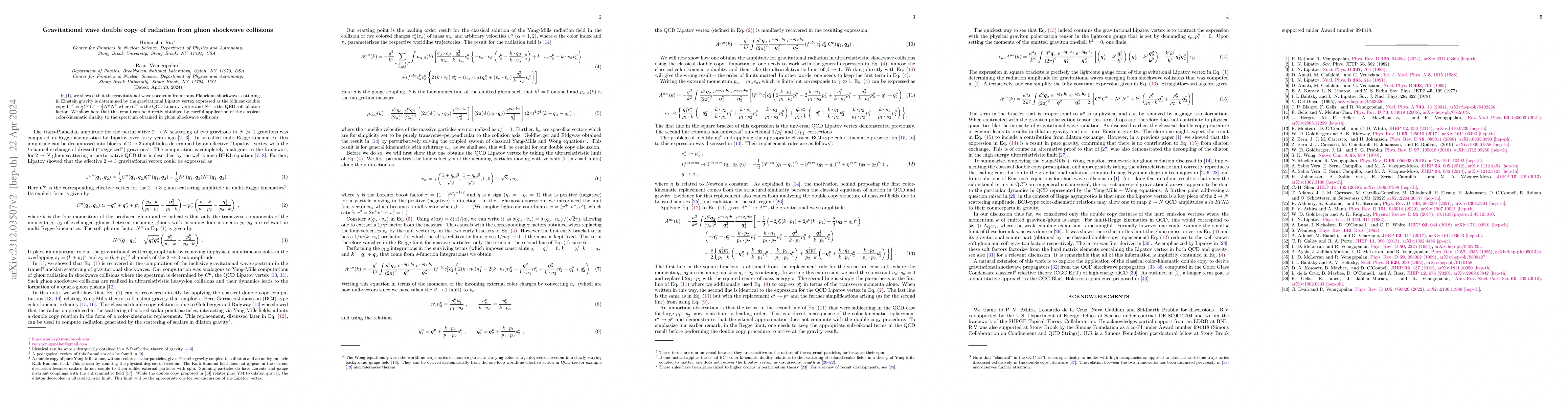 Thumbnail for Gravitational wave double copy of radiation from gluon shockwave
  collisions