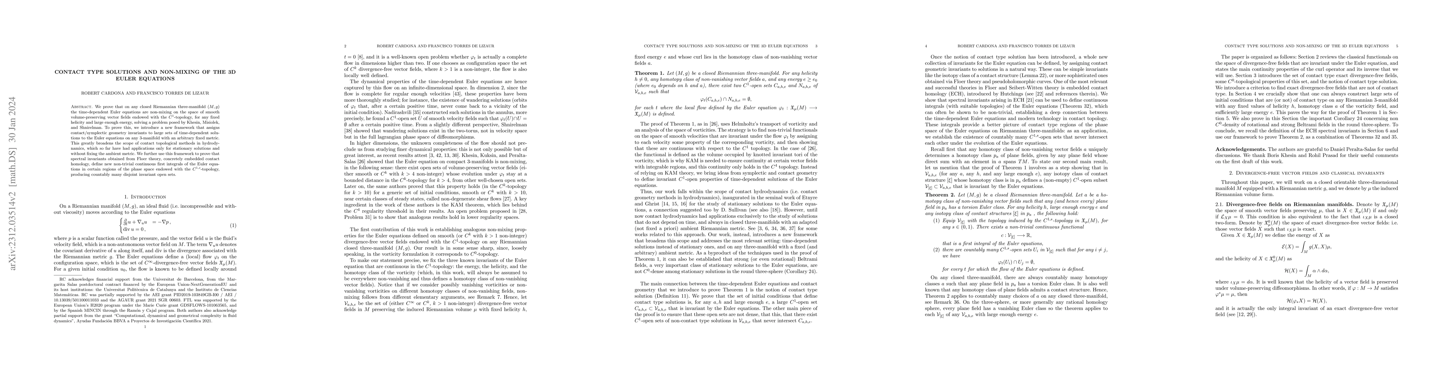Thumbnail for Contact type solutions and non-mixing of the 3D Euler equations