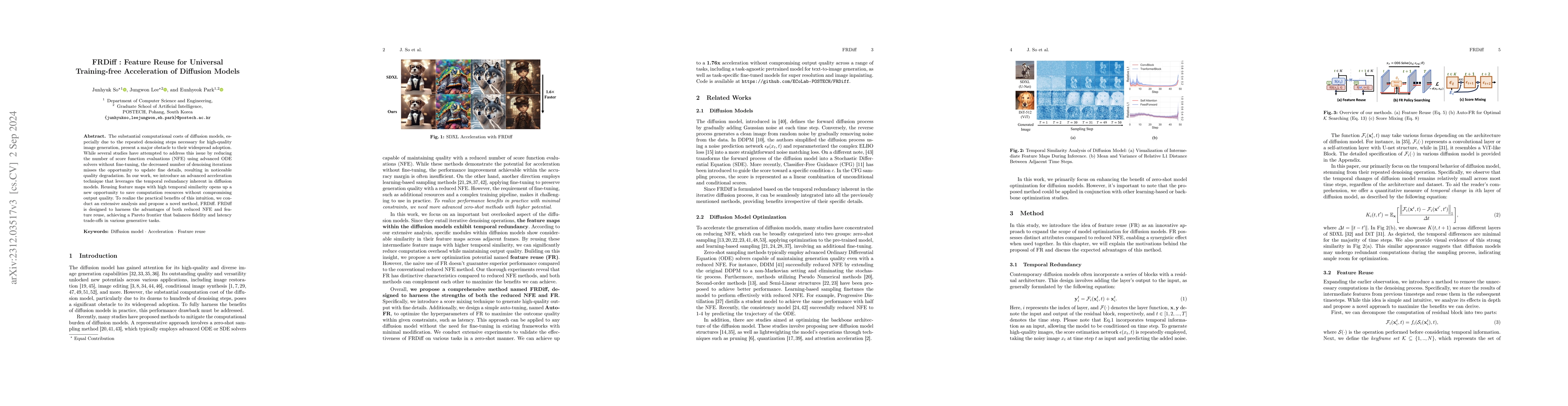 Thumbnail for FRDiff : Feature Reuse for Universal Training-free Acceleration of
  Diffusion Models