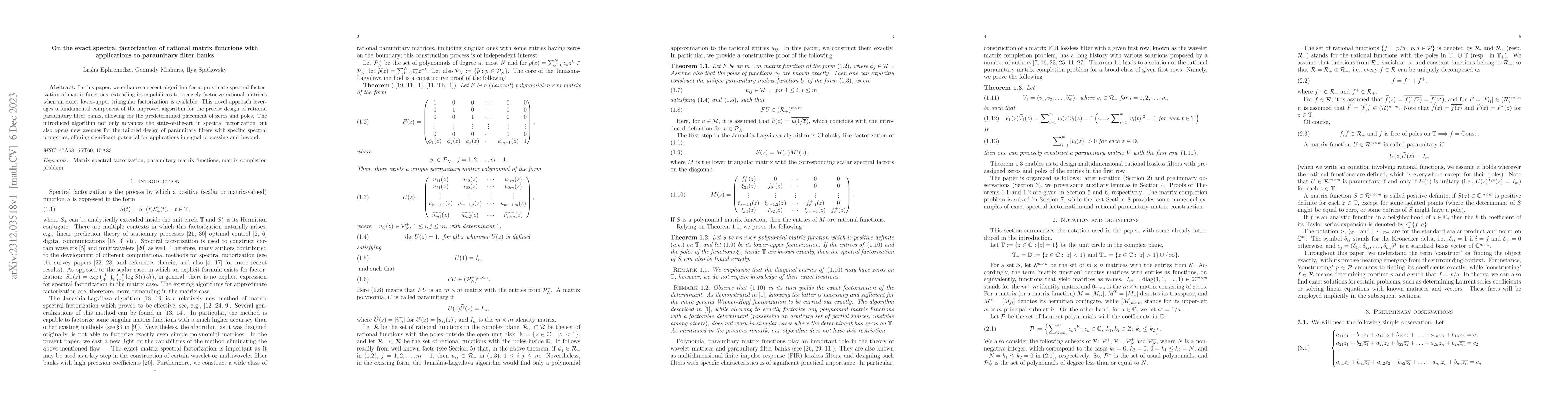 Thumbnail for On the exact spectral factorization of rational matrix functions with
  applications to paraunitary filter banks