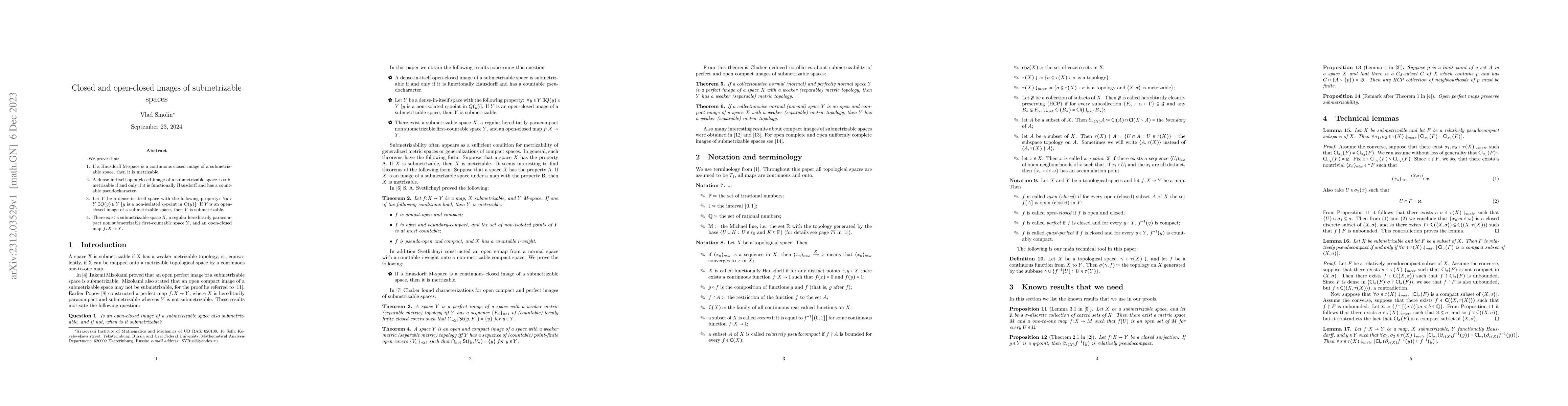 Thumbnail for Closed and open-closed images of submetrizable spaces