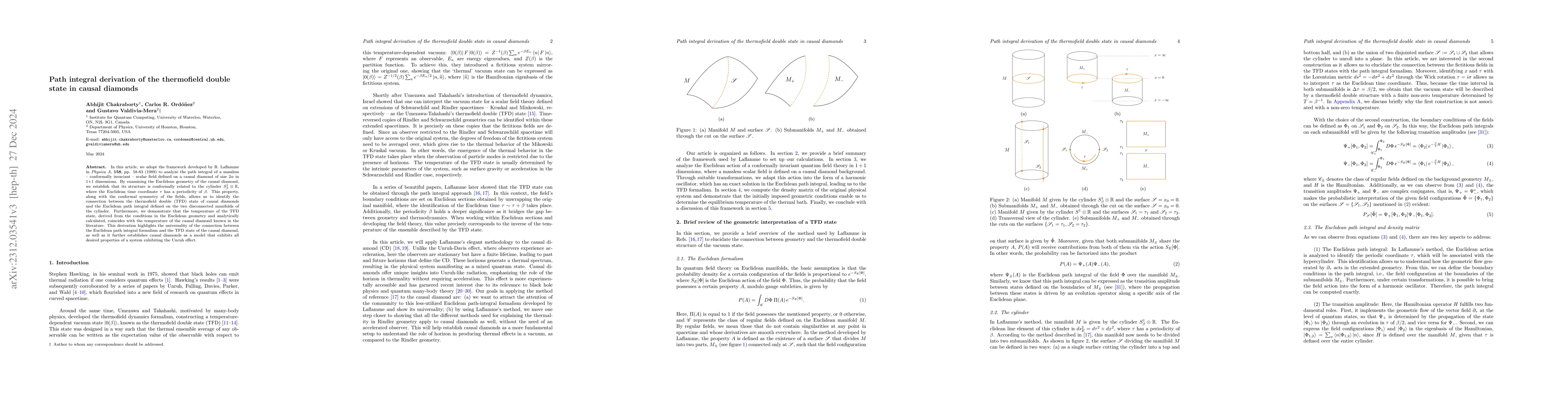 Thumbnail for Path integral derivation of the thermofield double state in causal
  diamonds