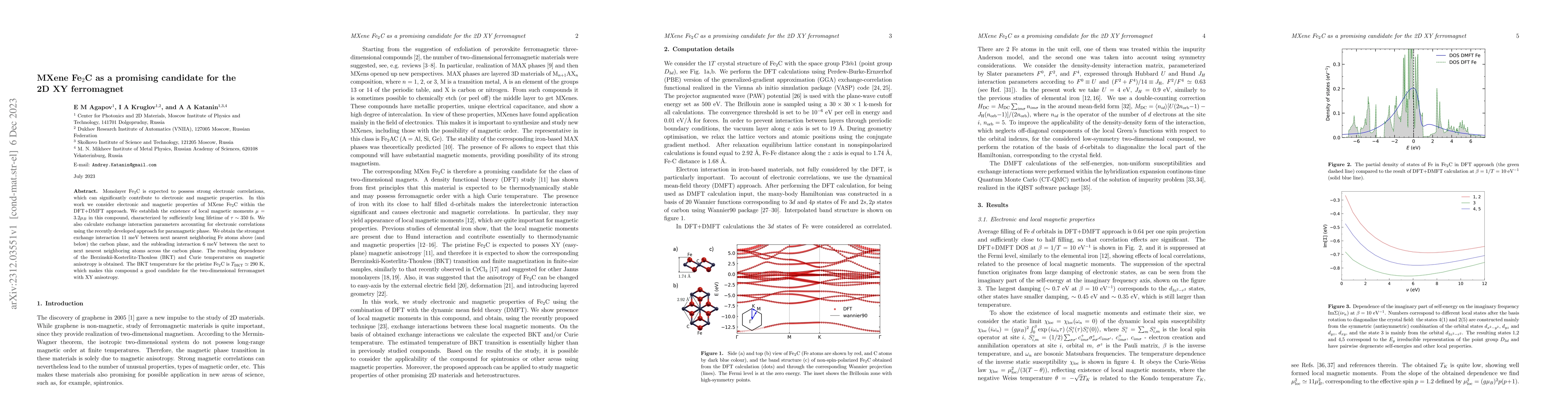 Thumbnail for MXene Fe2C as a promising candidate for the 2D XY ferromagnet
