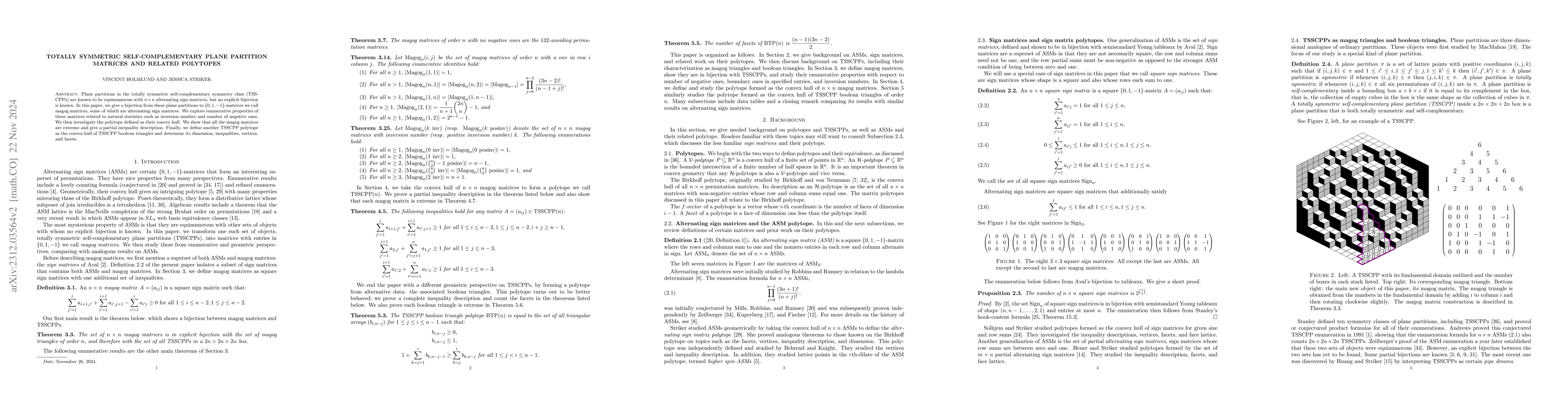 Thumbnail for Totally symmetric self-complementary plane partition matrices and
  related polytopes
