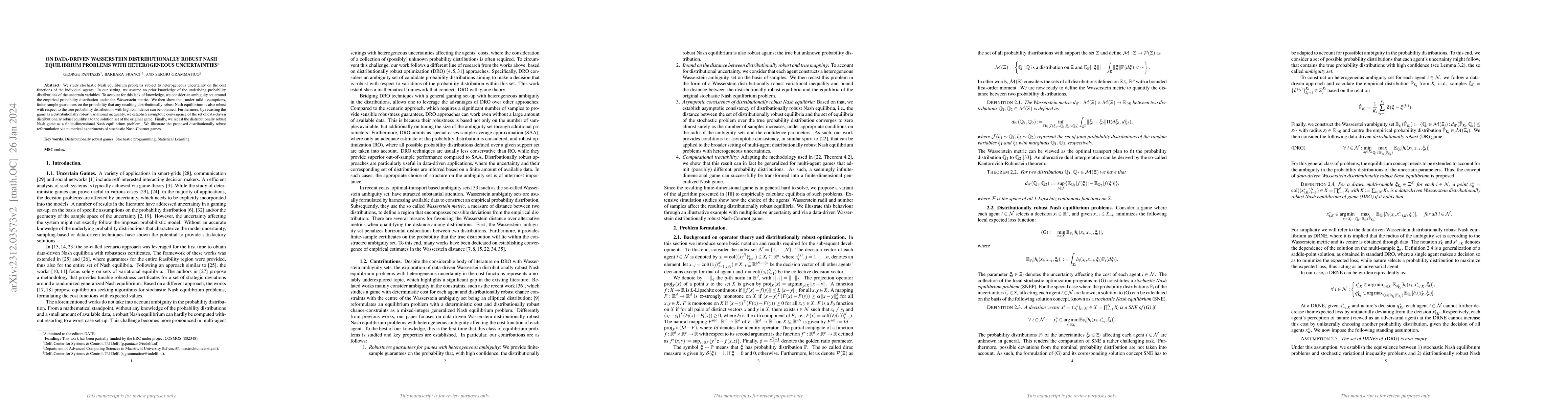 Thumbnail for On data-driven Wasserstein distributionally robust Nash equilibrium
  problems with heterogeneous uncertainty