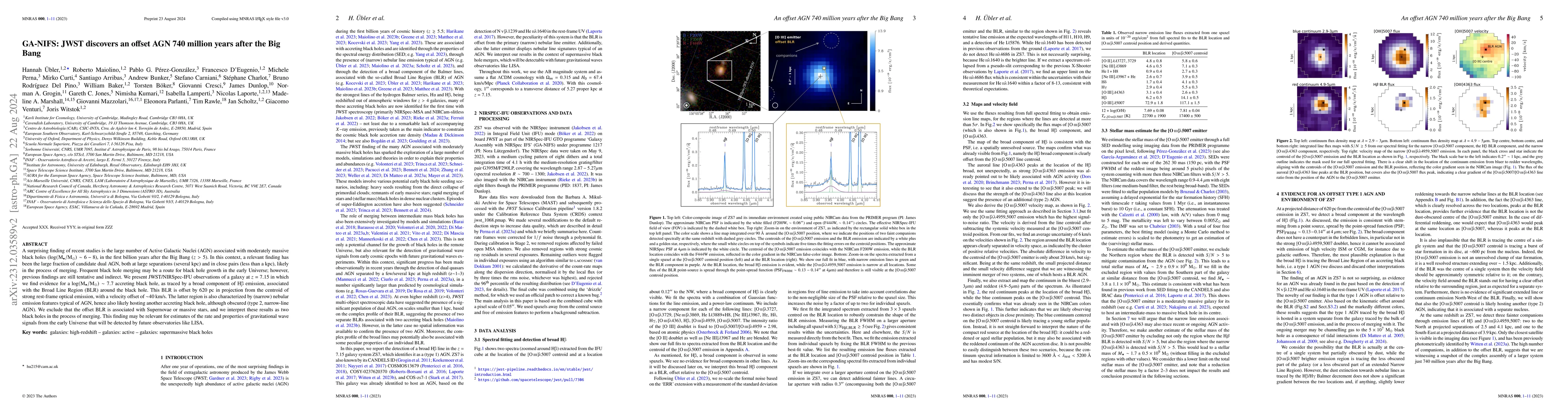 Thumbnail for GA-NIFS: JWST discovers an offset AGN 740 million years after the Big
  Bang