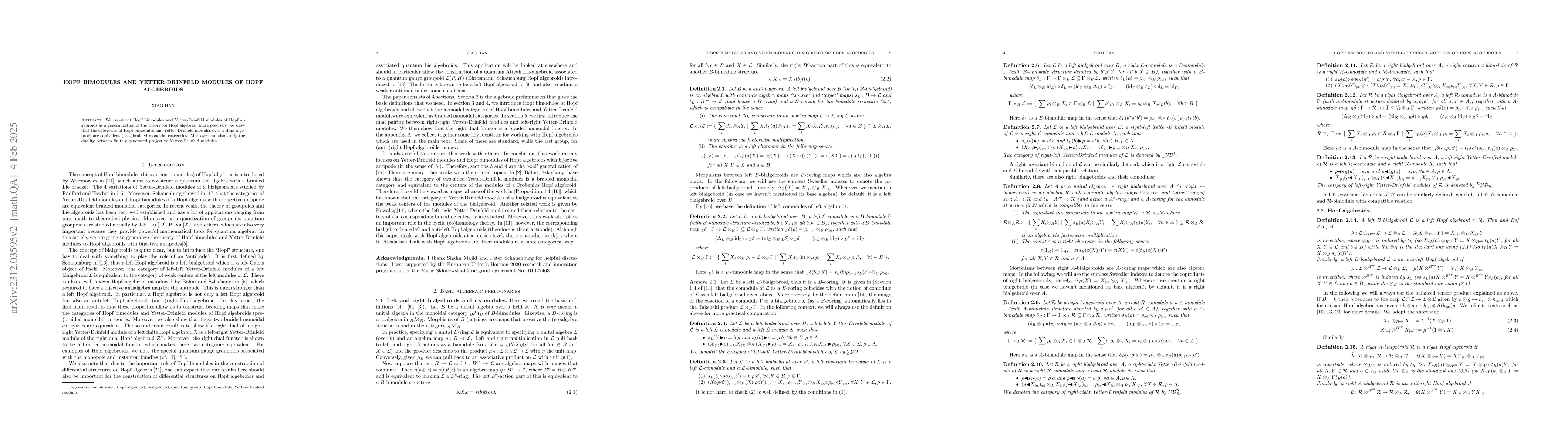 Thumbnail for Hopf bimodules and Yetter-Drinfeld modules of Hopf algebroids