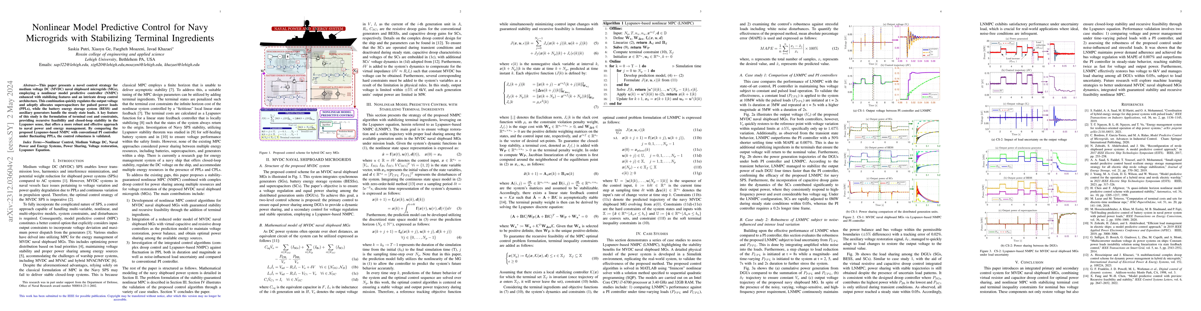 Thumbnail for Nonlinear Model Predictive Control for Navy Microgrids with Stabilizing
  Terminal Ingredients