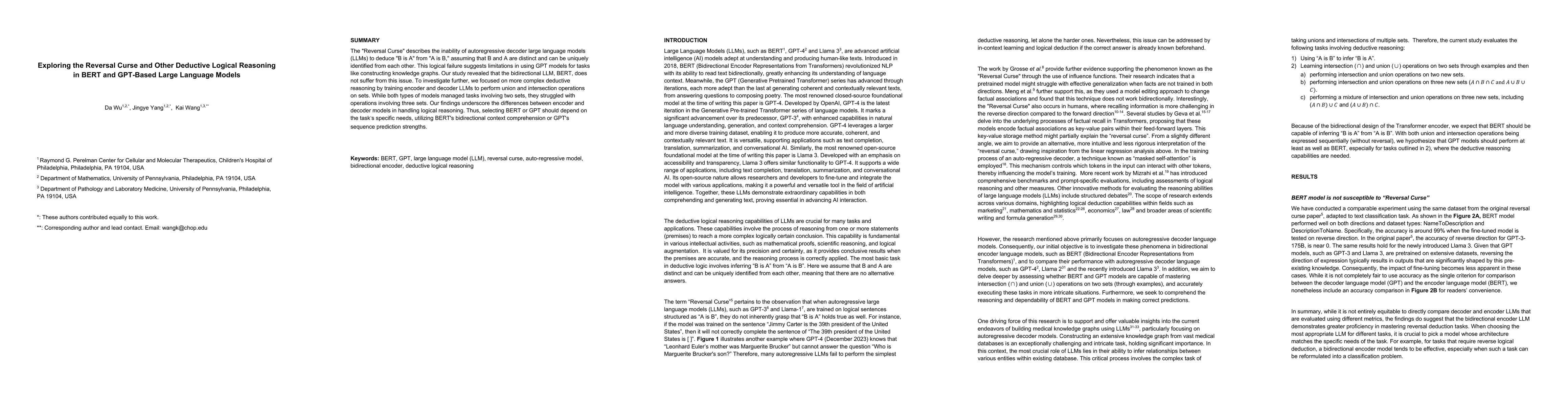 Thumbnail for Exploring the Reversal Curse and Other Deductive Logical Reasoning in
  BERT and GPT-Based Large Language Models