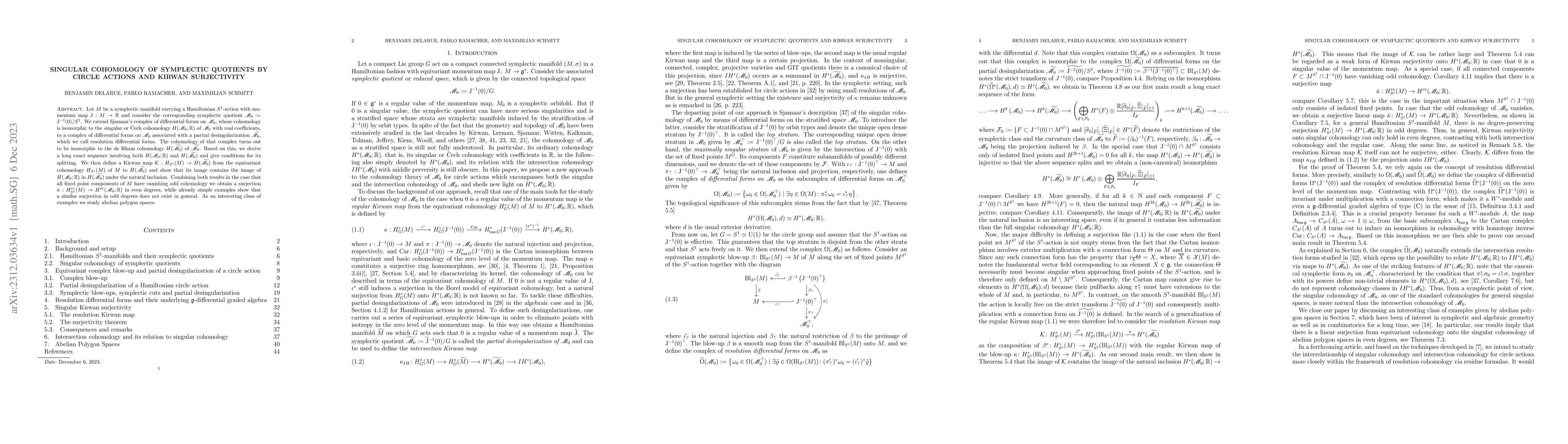 Thumbnail for Singular cohomology of symplectic quotients by circle actions and Kirwan
  surjectivity