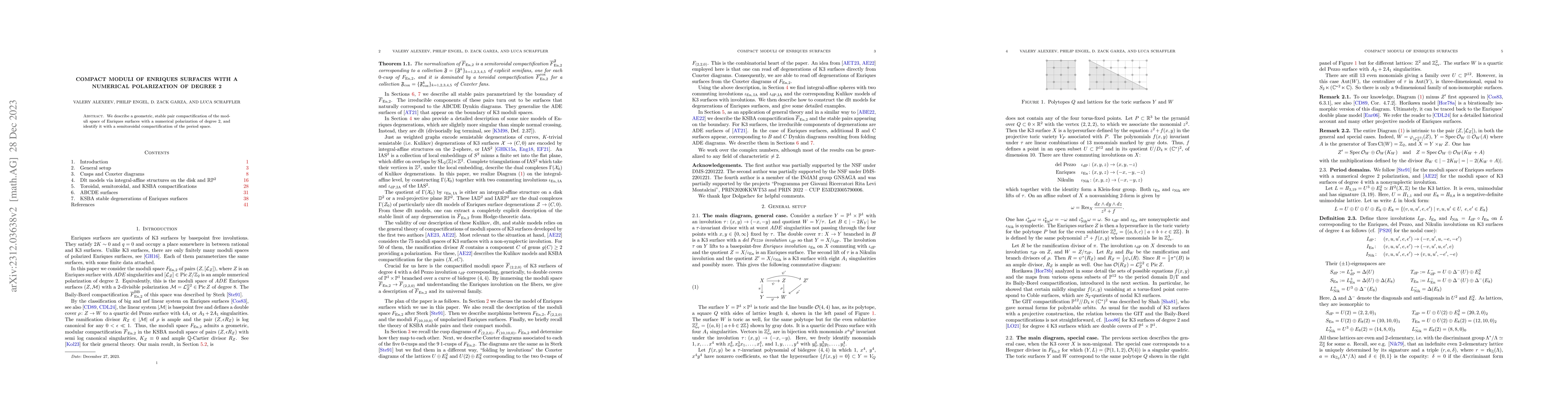 Thumbnail for Compact moduli of Enriques surfaces with a numerical polarization of
  degree 2