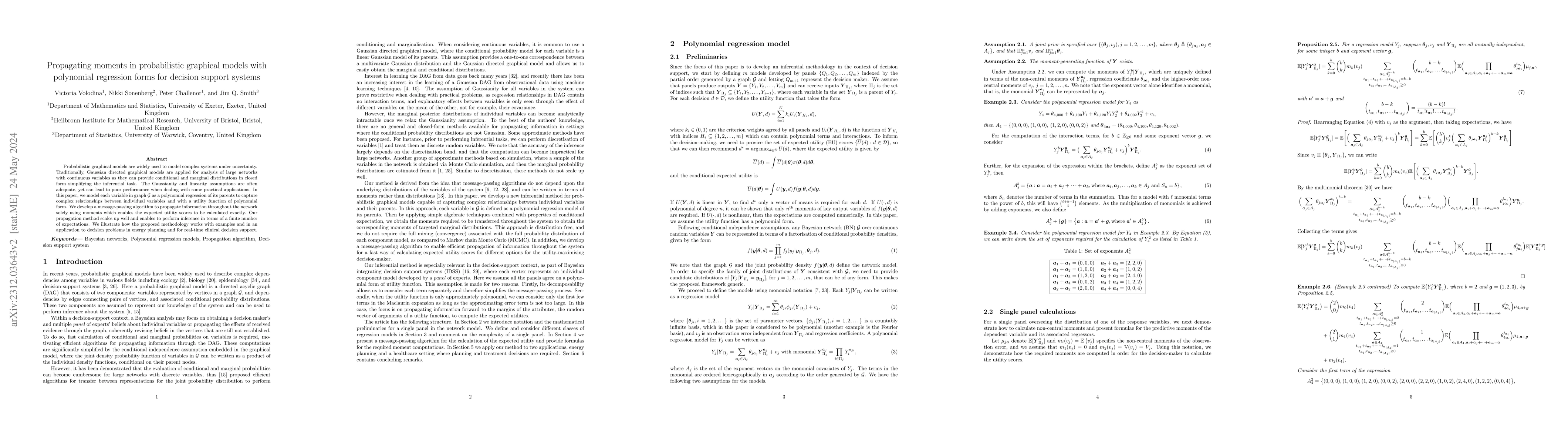 Thumbnail for Propagating moments in probabilistic graphical models with polynomial
  regression forms for decision support systems
