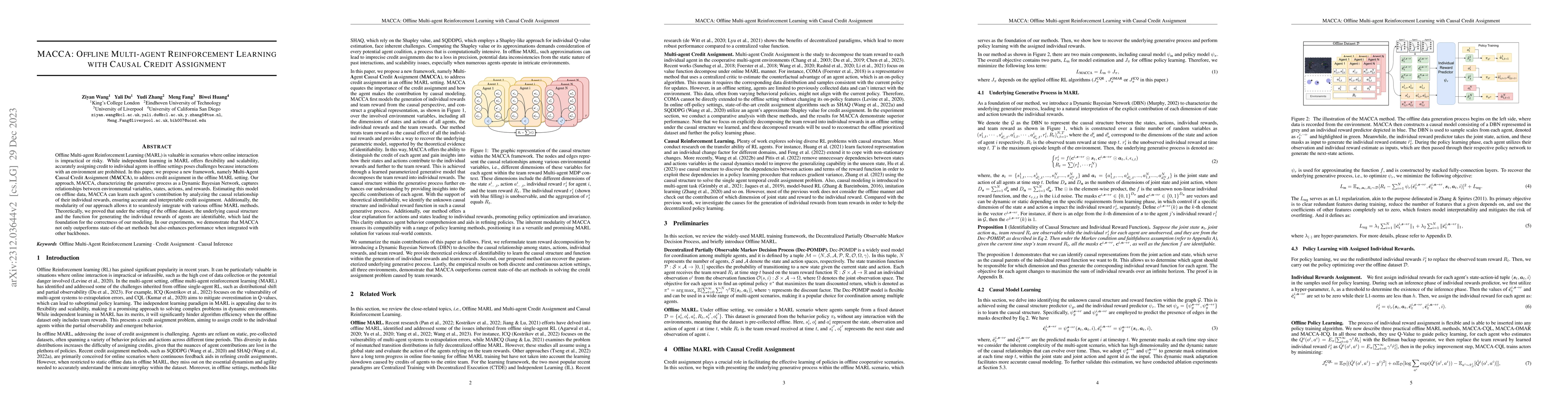 Thumbnail for MACCA: Offline Multi-agent Reinforcement Learning with Causal Credit
  Assignment