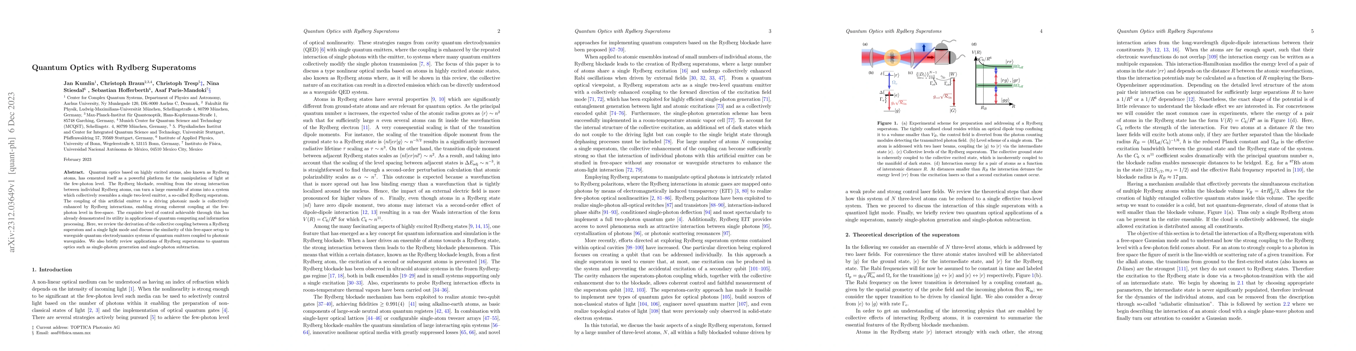 Thumbnail for Quantum Optics with Rydberg Superatoms