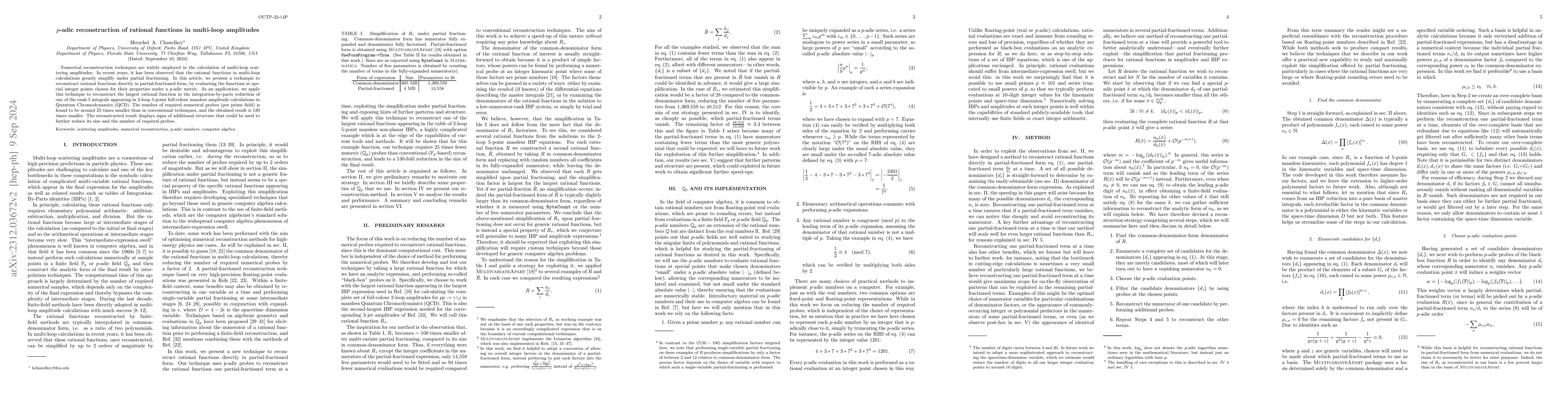Thumbnail for p-adic reconstruction of rational functions in multi-loop amplitudes