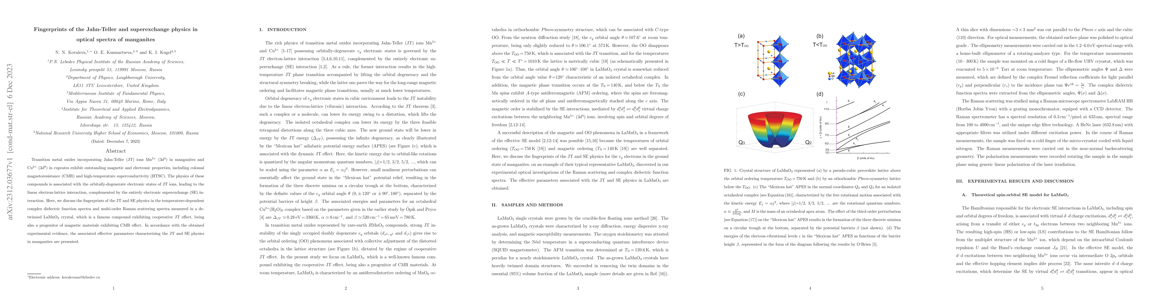 Thumbnail for Fingerprints of the Jahn-Teller and superexchange physics in optical
  spectra of manganites