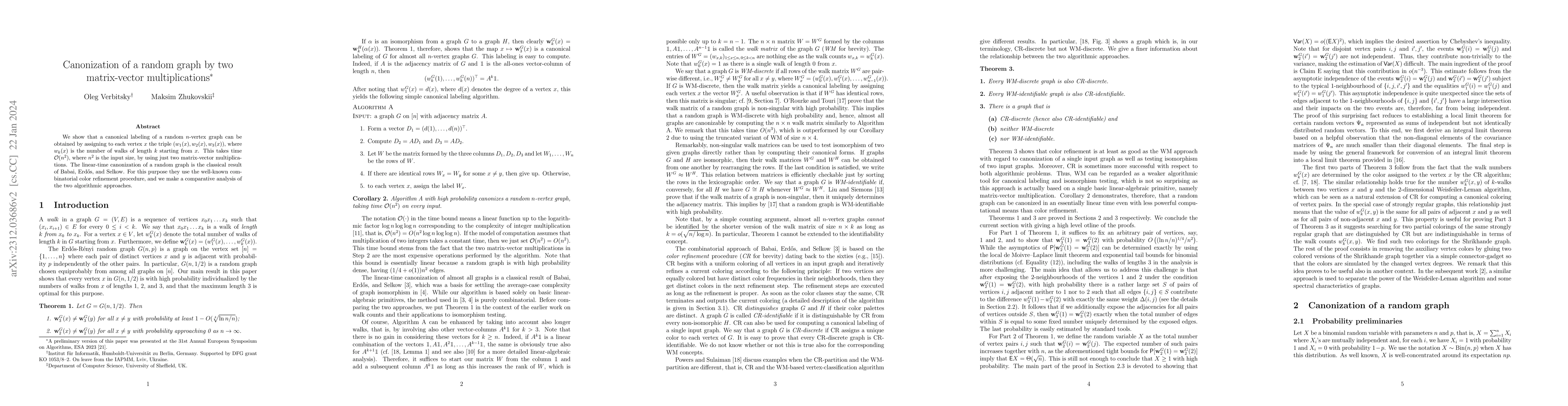 Thumbnail for Canonization of a random graph by two matrix-vector multiplications