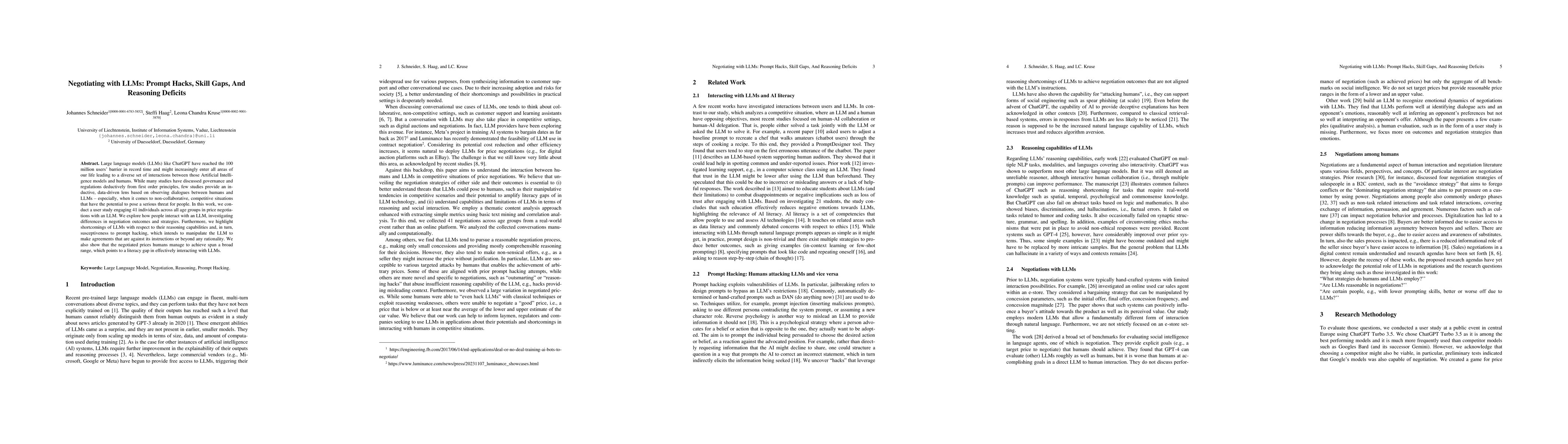 Thumbnail for Negotiating with LLMS: Prompt Hacks, Skill Gaps, and Reasoning Deficits