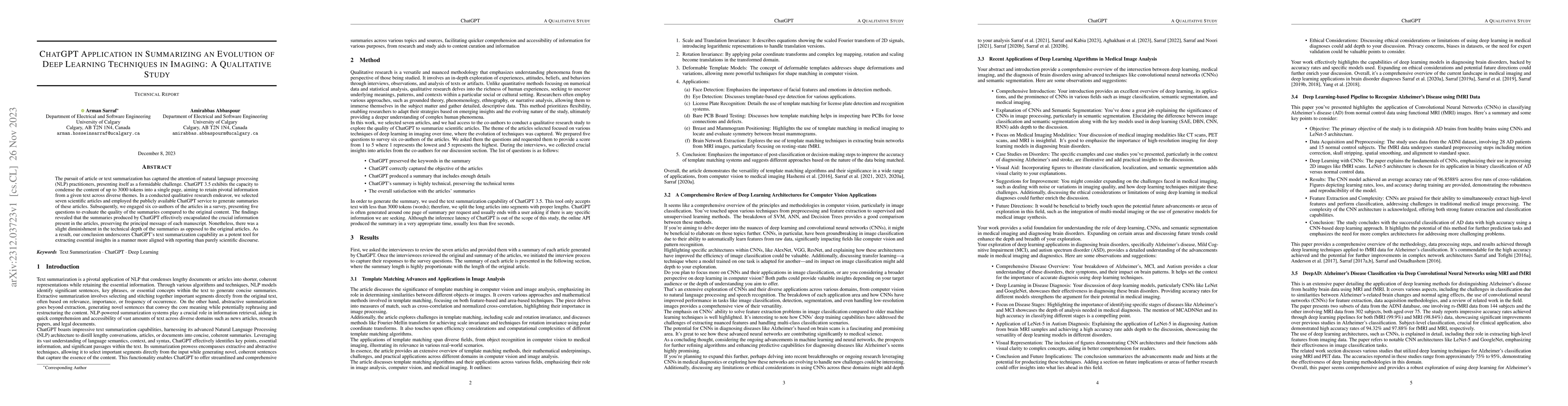 Thumbnail for ChatGPT Application In Summarizing An Evolution Of Deep Learning
  Techniques In Imaging: A Qualitative Study
