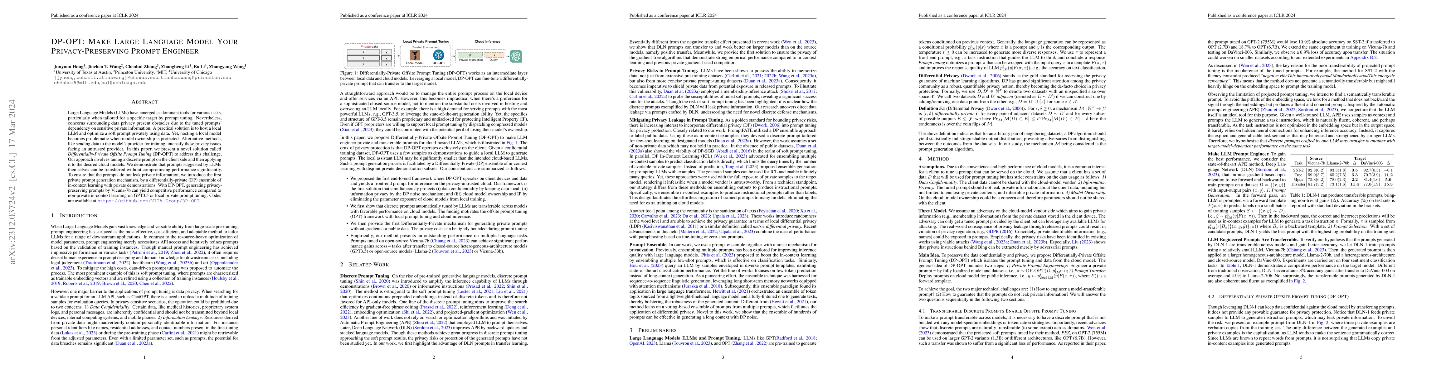 Thumbnail for DP-OPT: Make Large Language Model Your Privacy-Preserving Prompt
  Engineer