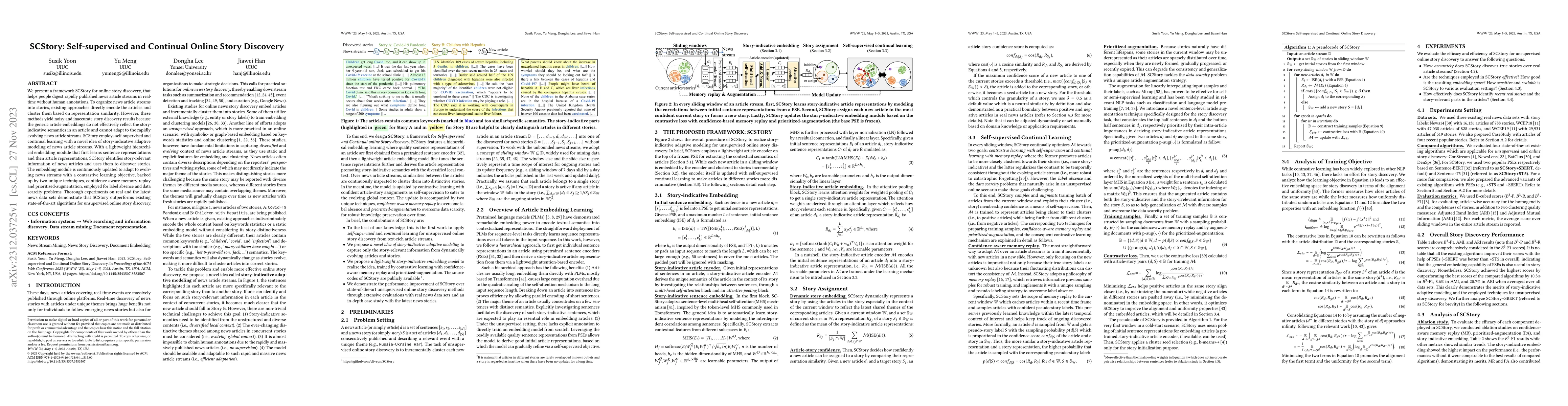 Thumbnail for SCStory: Self-supervised and Continual Online Story Discovery