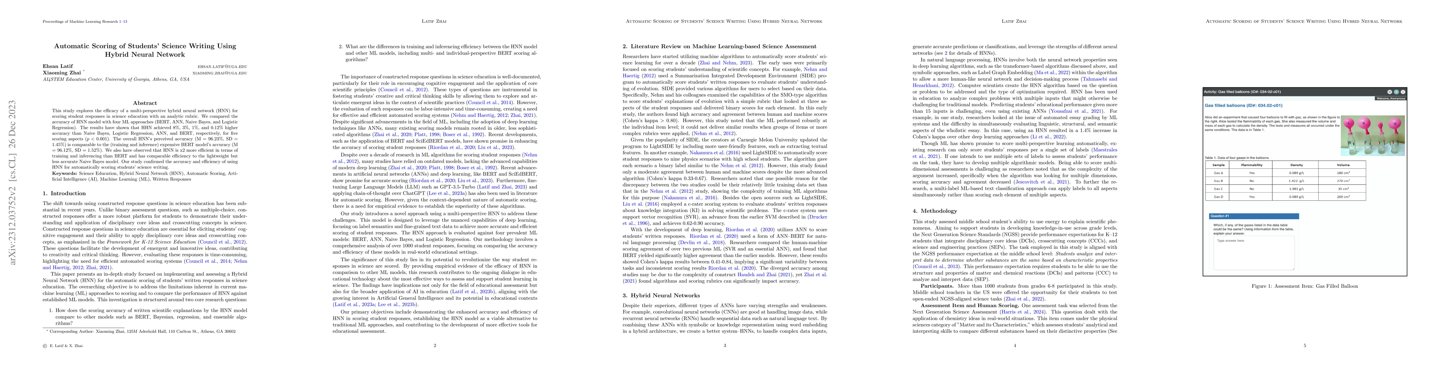 Thumbnail for Automatic Scoring of Students' Science Writing Using Hybrid Neural
  Network