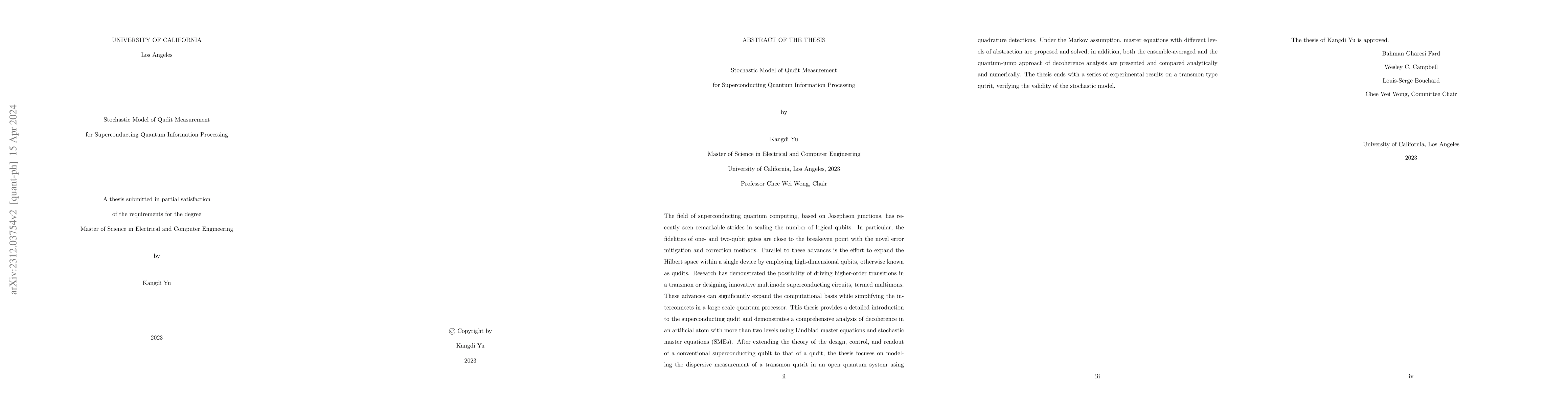Thumbnail for Stochastic Model of Qudit Measurement for Superconducting Quantum
  Information Processing