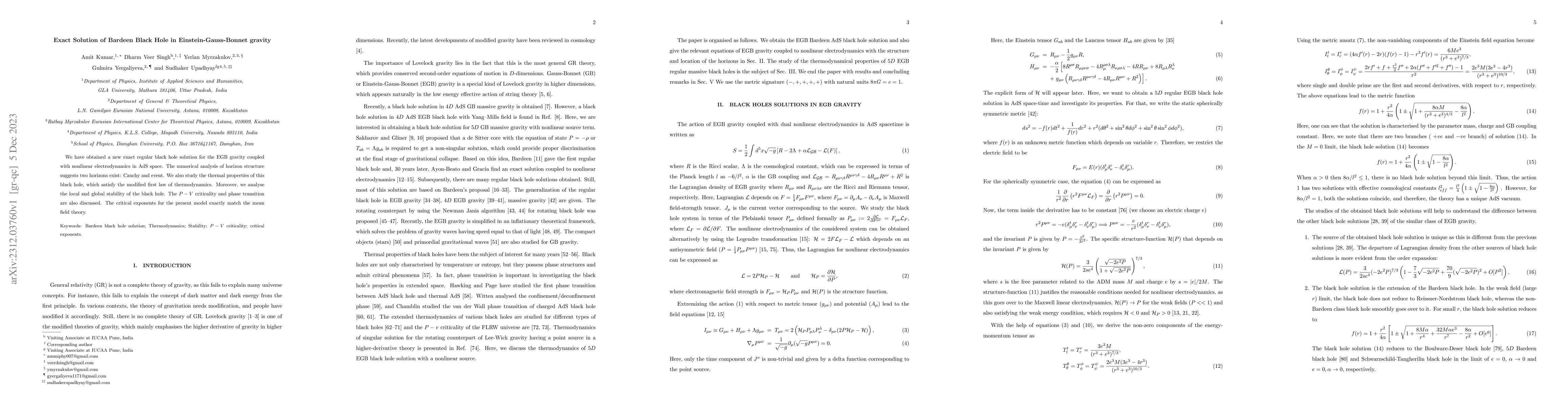 Thumbnail for Exact Solution of Bardeen Black Hole in Einstein-Gauss-Bonnet gravity