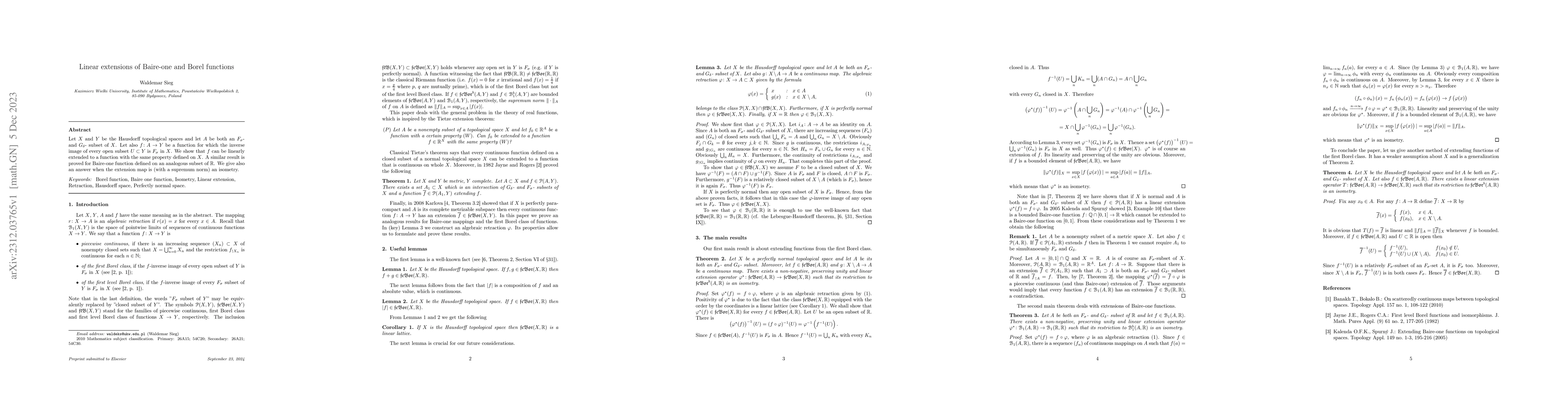 Thumbnail for Linear extensions of Baire-one and Borel functions