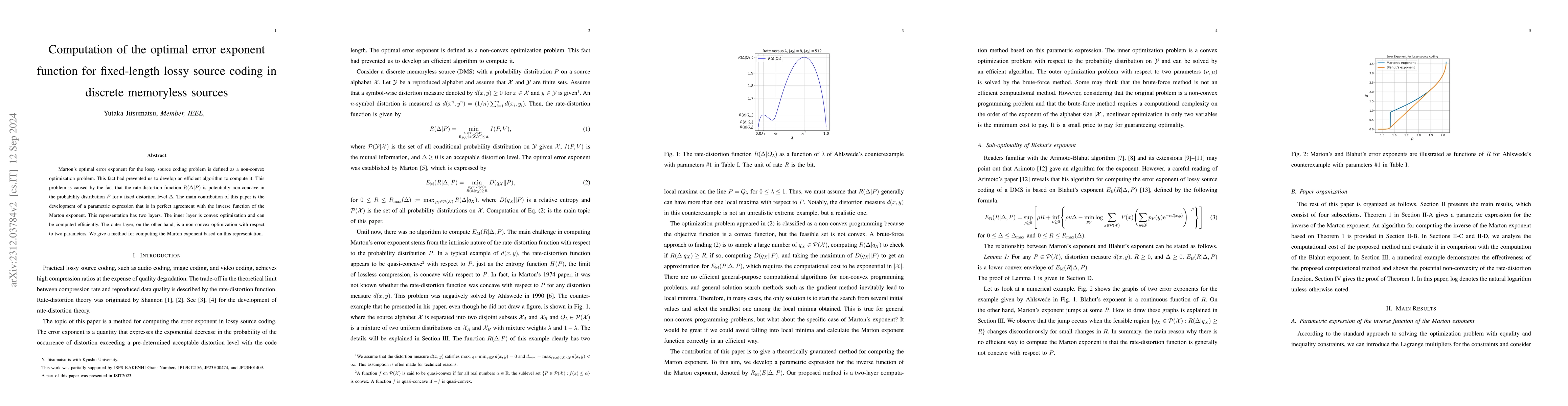 Thumbnail for Computation of the optimal error exponent function for fixed-length
  lossy source coding in discrete memoryless sources