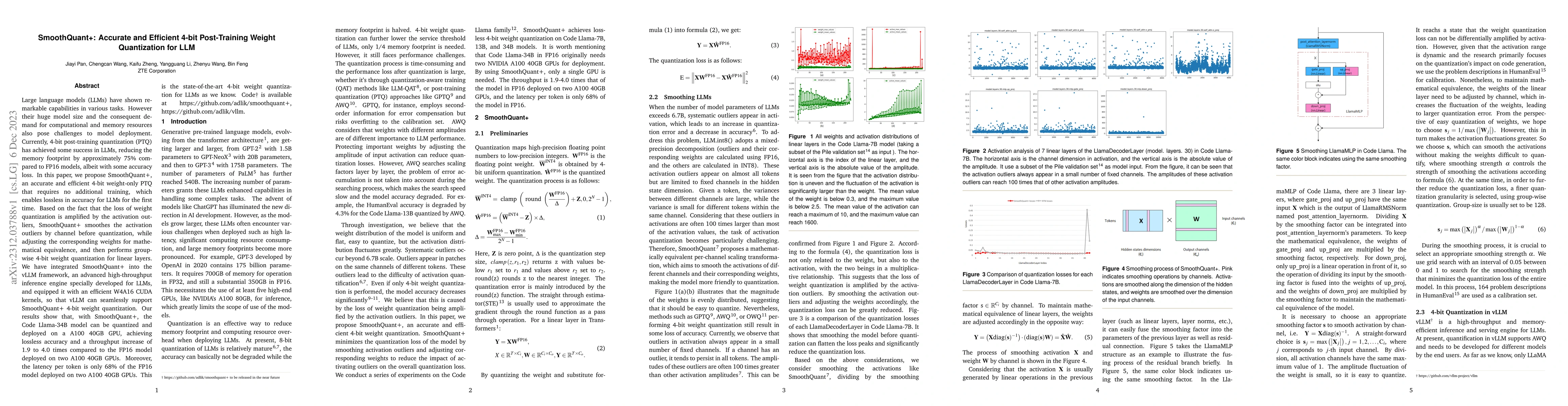 Thumbnail for SmoothQuant+: Accurate and Efficient 4-bit Post-Training
  WeightQuantization for LLM