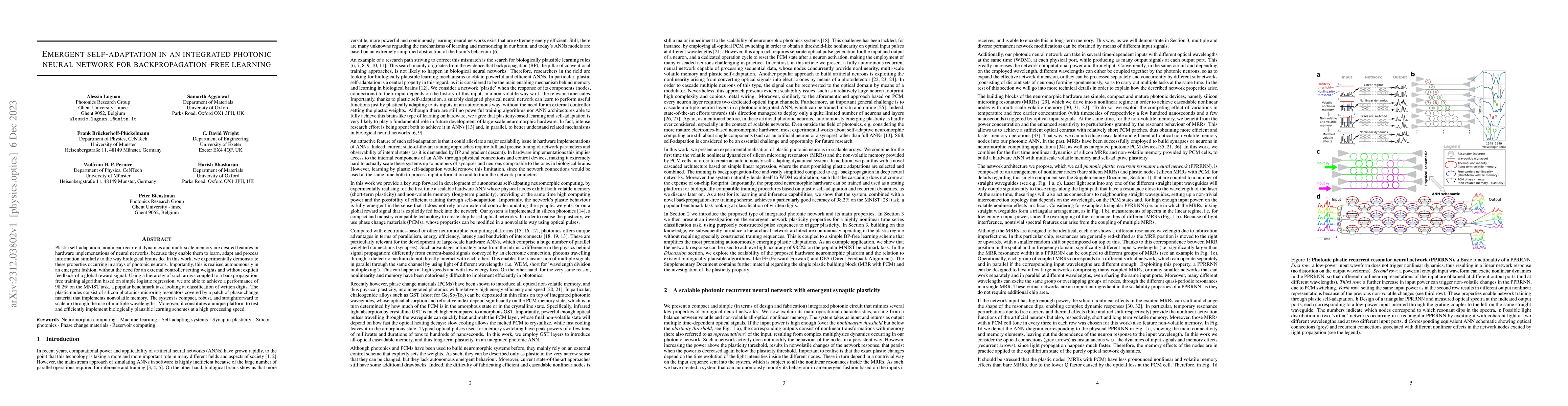 Thumbnail for Emergent self-adaptation in an integrated photonic neural network for
  backpropagation-free learning