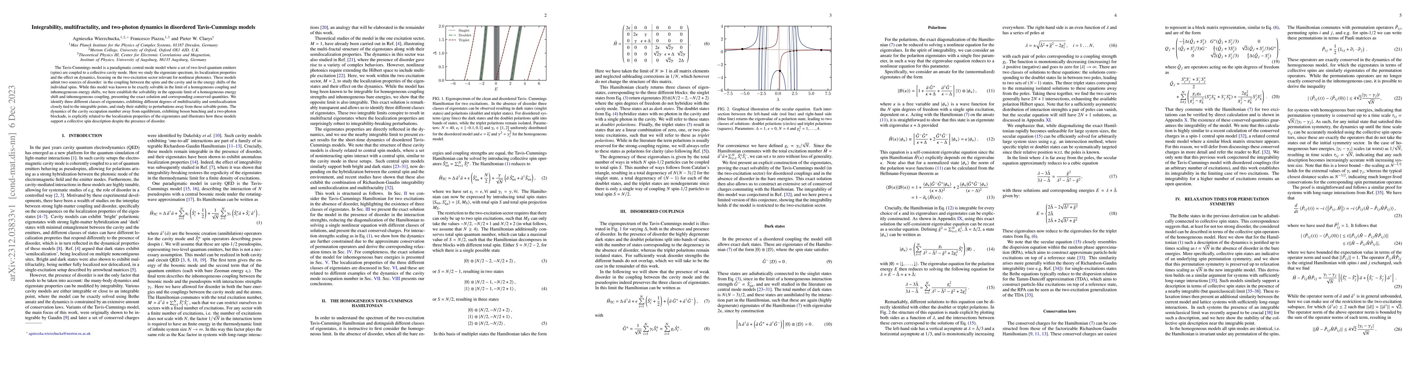 Thumbnail for Integrability, multifractality, and two-photon dynamics in disordered
  Tavis-Cummings models