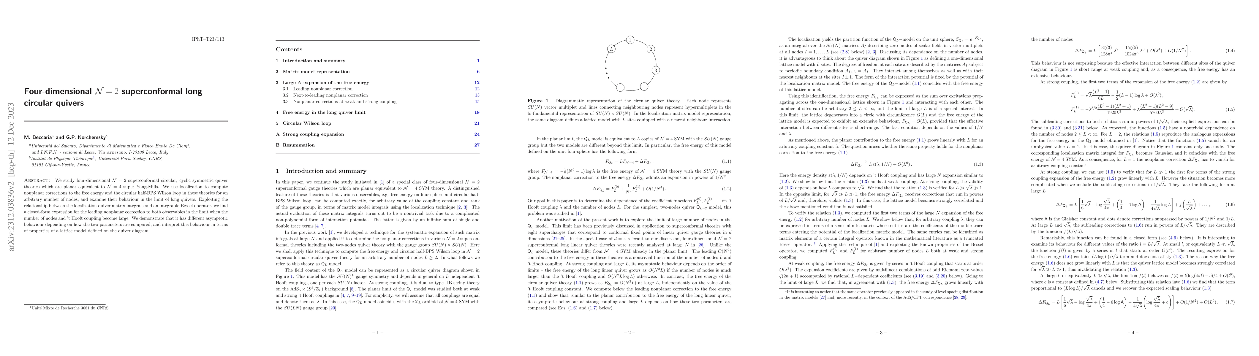 Thumbnail for Four-dimensional $\mathcal N=2$ superconformal long circular quivers