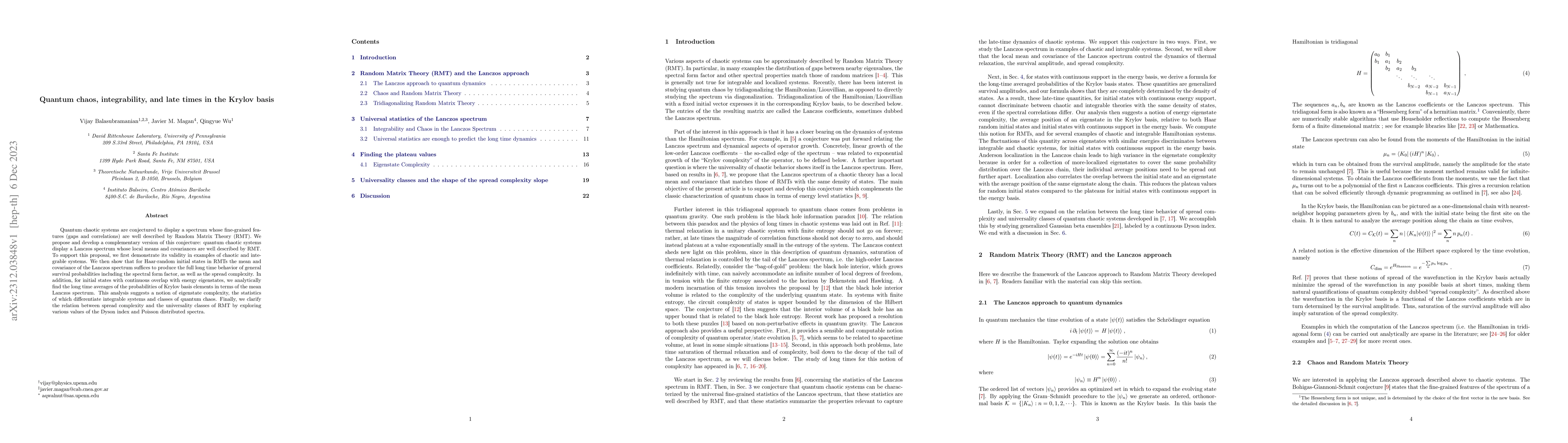 Thumbnail for Quantum chaos, integrability, and late times in the Krylov basis