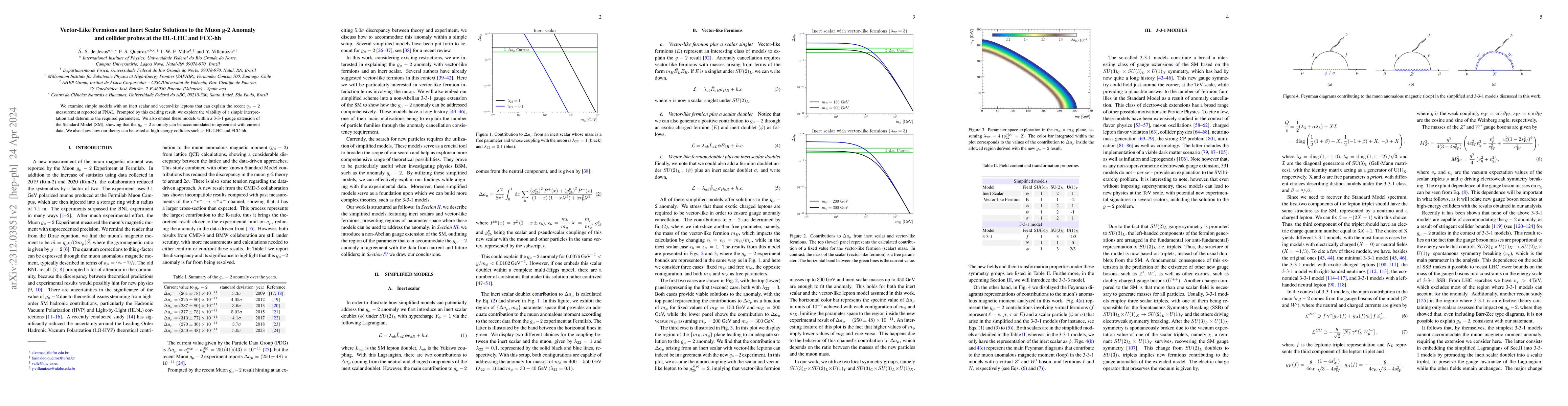 Thumbnail for Vector-Like Fermions and Inert Scalar Solutions to the Muon g-2 Anomaly
  and collider probes at the HL-LHC and FCC-hh