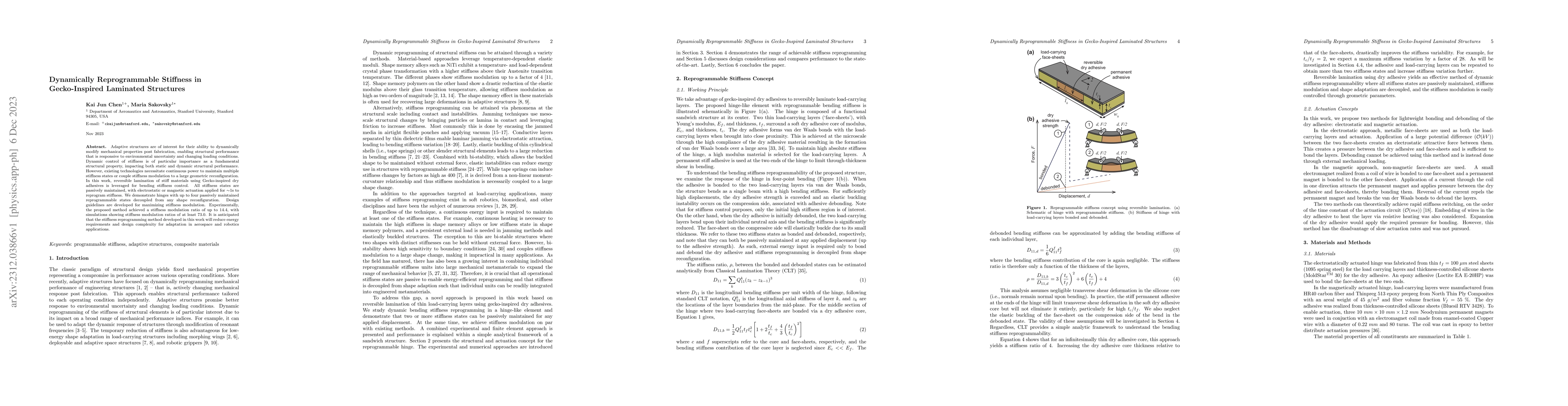Thumbnail for Dynamically Reprogrammable Stiffness in Gecko-Inspired Laminated
  Structures