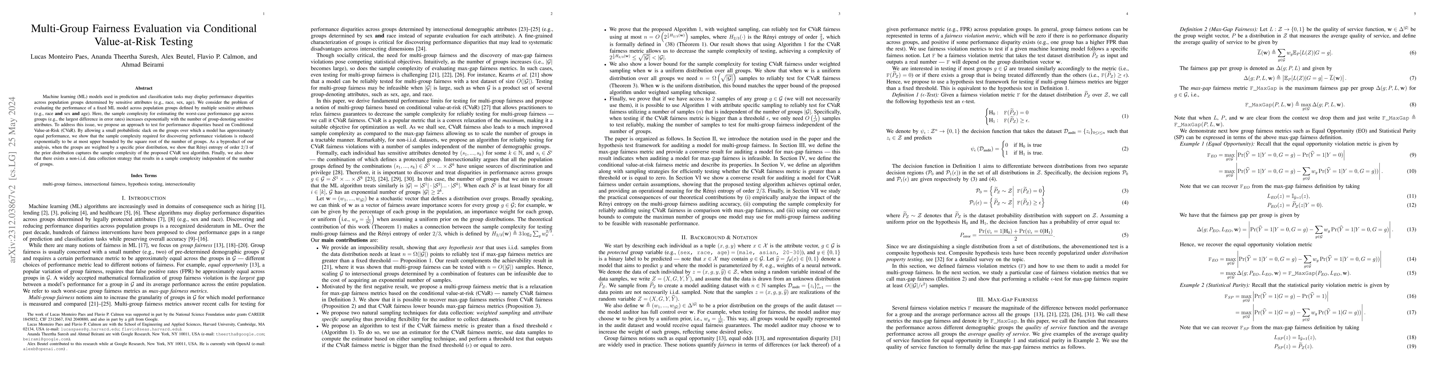 Thumbnail for Multi-Group Fairness Evaluation via Conditional Value-at-Risk Testing