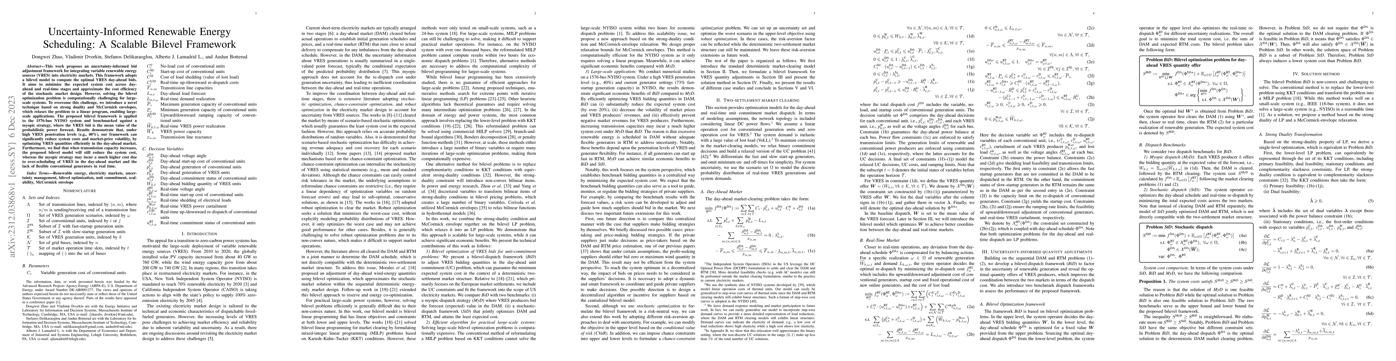 Thumbnail for Uncertainty-Informed Renewable Energy Scheduling: A Scalable Bilevel
  Framework