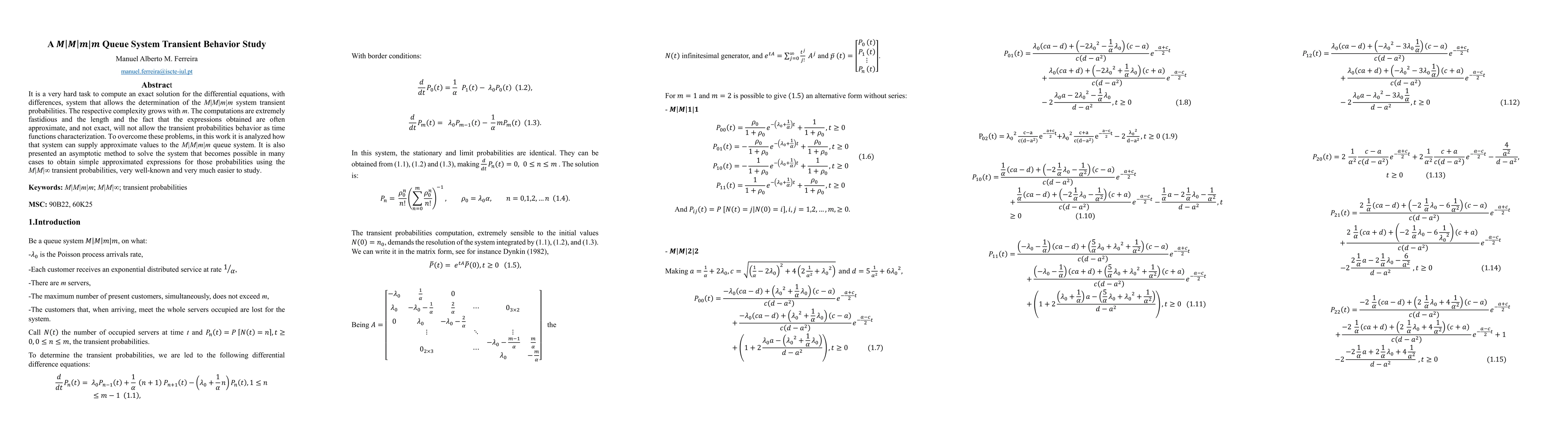 Thumbnail for A M|M|m|m Queue System Transient Behavior Study
