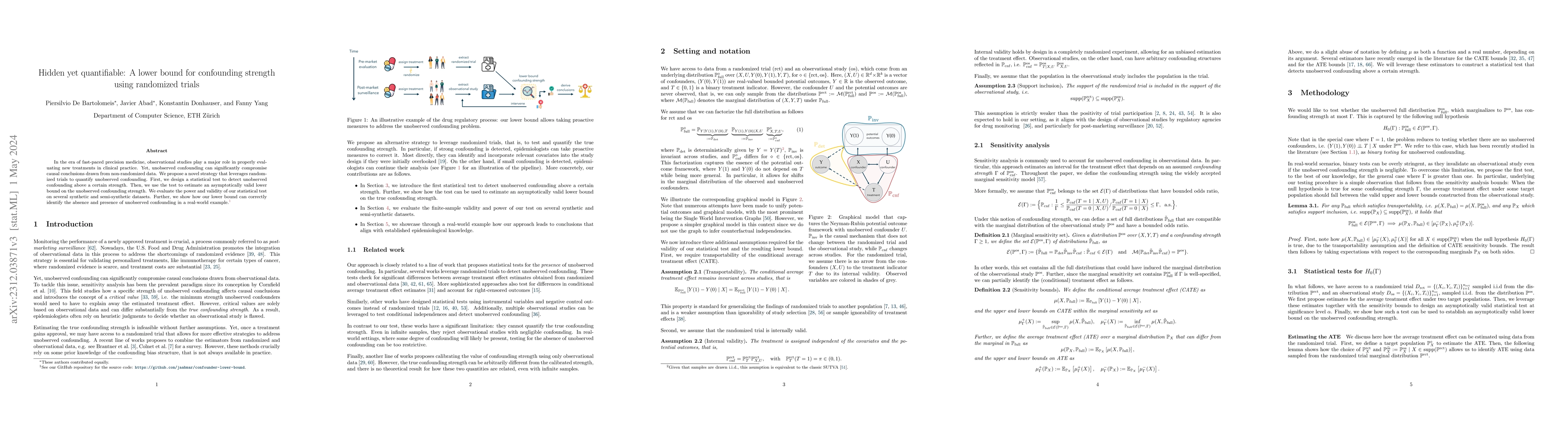 Thumbnail for Hidden yet quantifiable: A lower bound for confounding strength using
  randomized trials