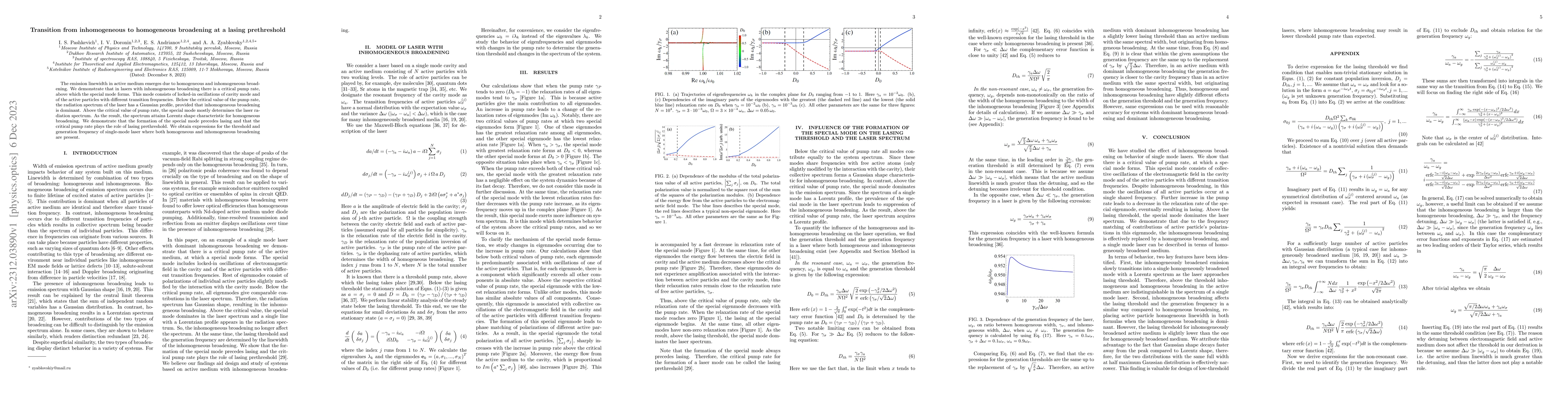 Thumbnail for Transition from inhomogeneous to homogeneous broadening at a lasing
  prethreshold