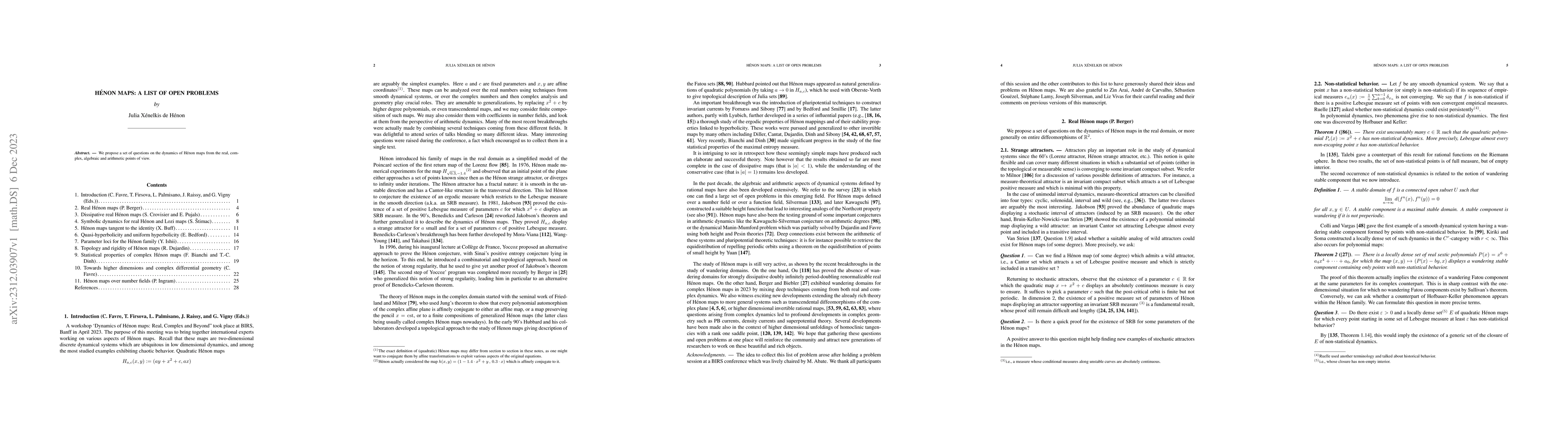Thumbnail for H\'enon maps: a list of open problems