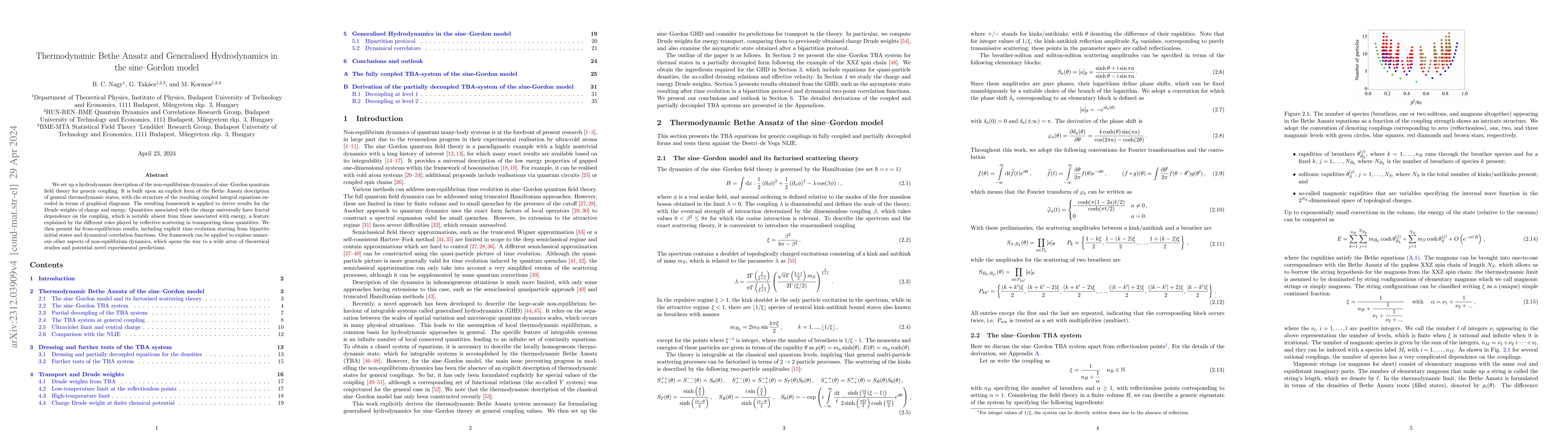 Thumbnail for Thermodynamic Bethe Ansatz and Generalised Hydrodynamics in the
  sine-Gordon model