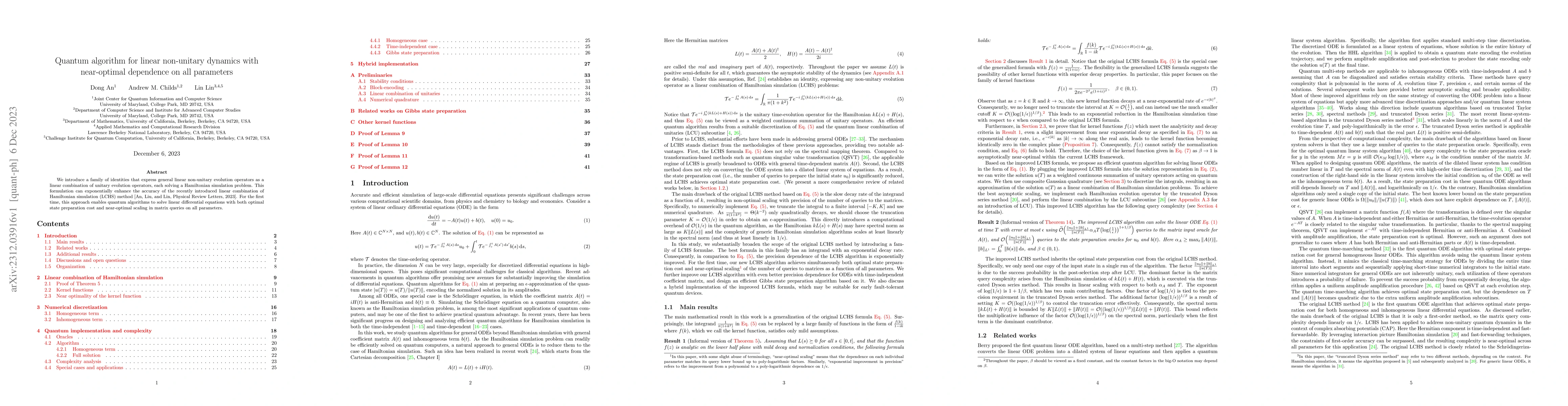 Thumbnail for Quantum algorithm for linear non-unitary dynamics with near-optimal
  dependence on all parameters
