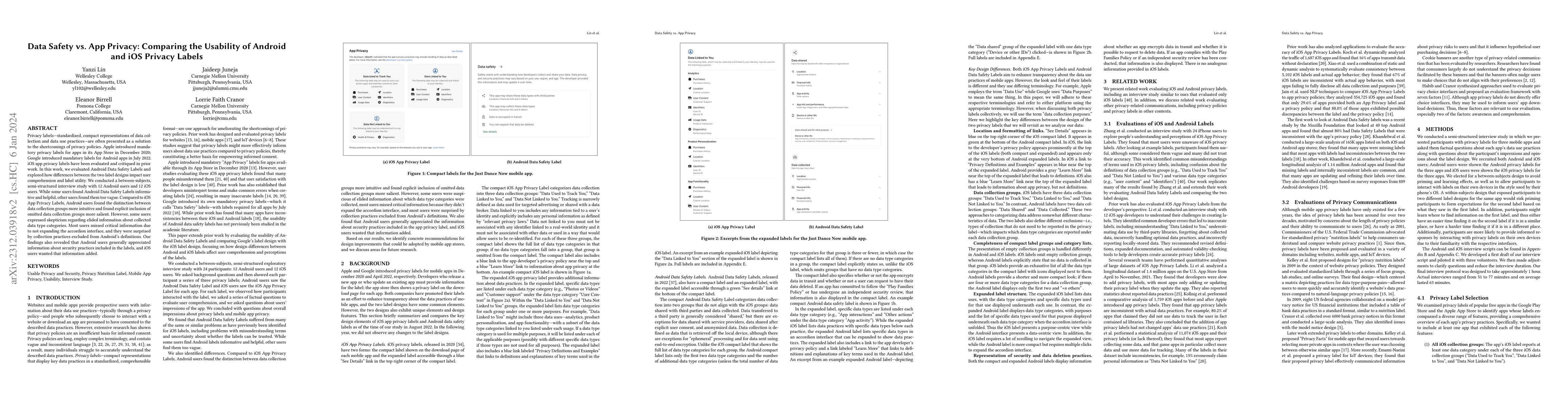 Thumbnail for Data Safety vs. App Privacy: Comparing the Usability of Android and iOS
  Privacy Labels