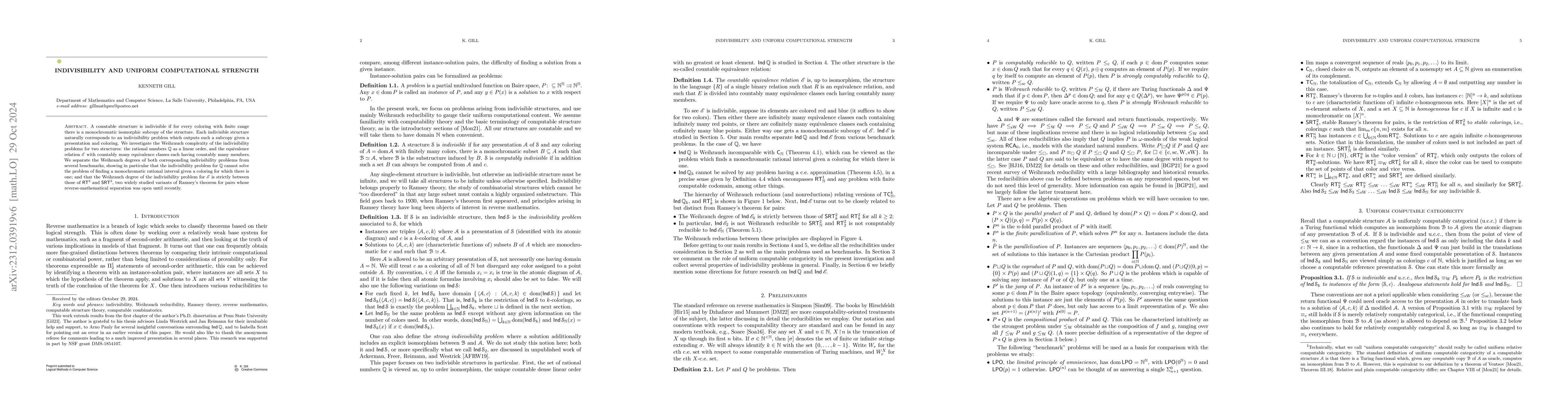 Thumbnail for Indivisibility and uniform computational strength